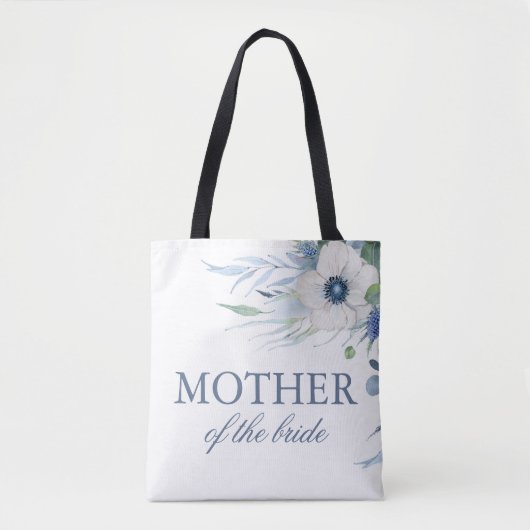 Tote Bag Mariage Fleurs d'anémone et de verdure bleu poussi (Devant)