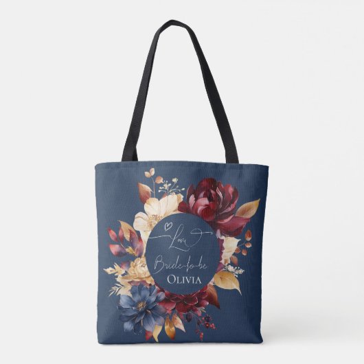Tote Bag Mariage floral bleu de minuit (Dos)