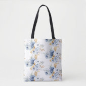 Tote Bag Mariage Floral Bleu Poussiéreux Blanc Or (Devant)