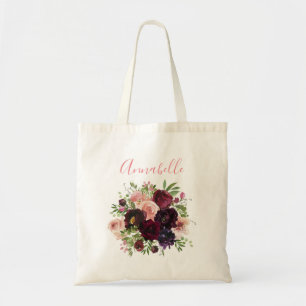 Tote Bag Mariage floral bordeaux et rose blush