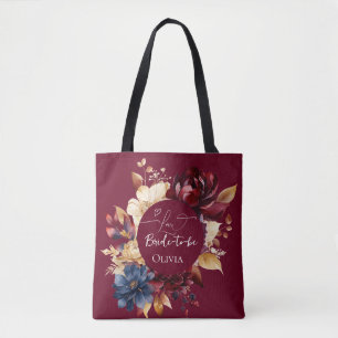 Tote Bag Mariage Floral Bourgogne Profond