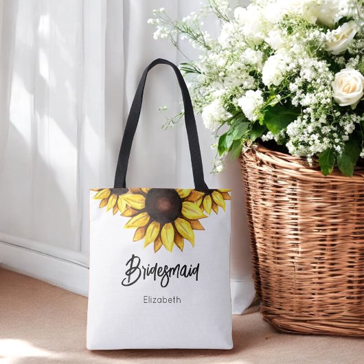 Tote Bag Mariage Floral de Demoiselle d'Honneur Tournesol  