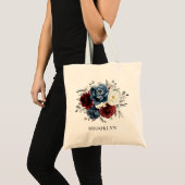 Tote Bag Mariage floral d'ivoire blanc bleu ardoise (Devant (produit))