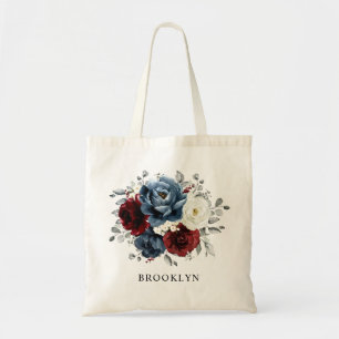Tote Bag Mariage floral d'ivoire blanc bleu ardoise