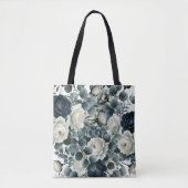 Tote Bag Mariage floral moderne bleu foncé et blanc (Devant)