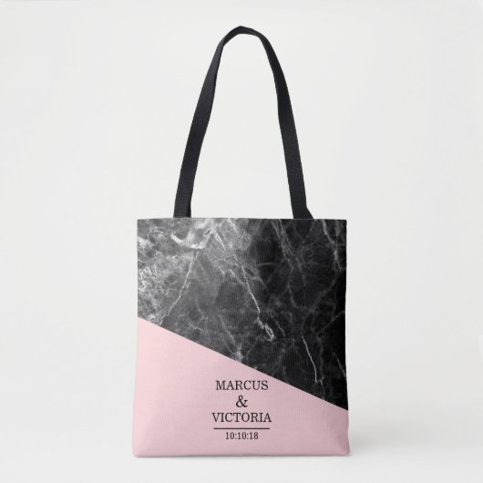 Tote Bag Mariage géométrique en marbre noir (Devant)