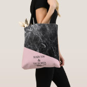 Tote Bag Mariage géométrique en marbre noir (De près)