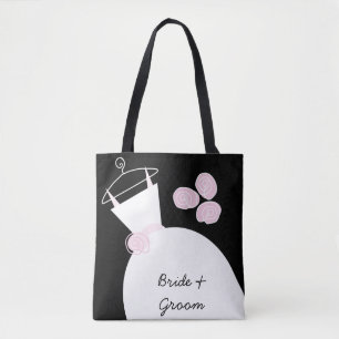 Tote Bag Mariage Gown Bride rose Groom partout en noir