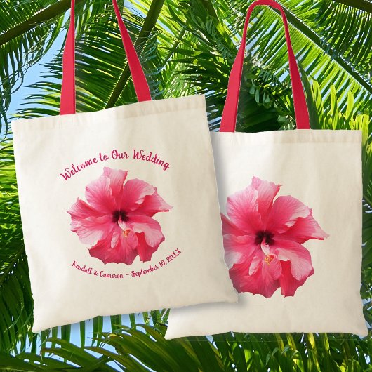 Tote Bag Mariage Hibiscus rose Accueil personnalisé