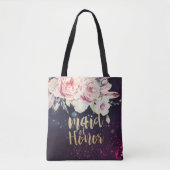 Tote Bag Mariage Maid of Honor Floral Feather Purple Lumièr (Devant)