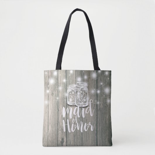Tote Bag Mariage Maid of Honor Wood Mason Jar String Lumièr (Devant)