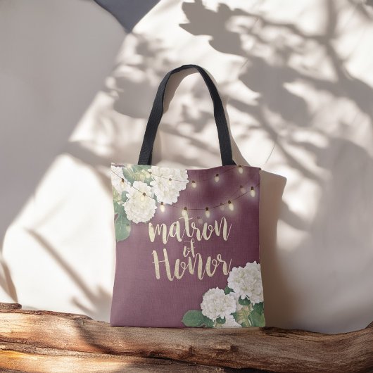 Tote Bag Mariage Matron d'honneur Hydrangeas et lumières à