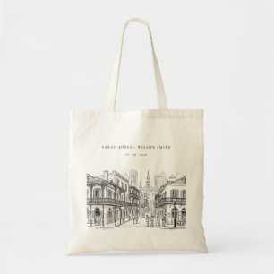 Tote Bag Mariage minimaliste esquisse La Nouvelle-Orléans L
