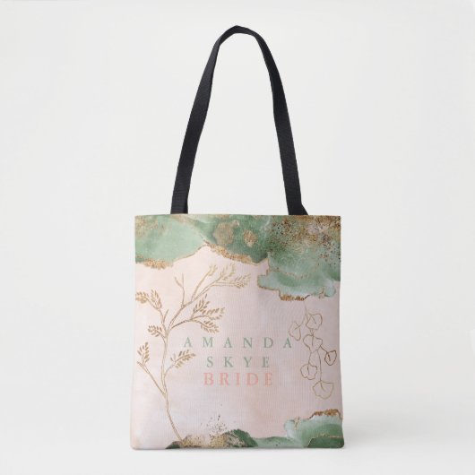 Tote Bag Mariage moderne abstrait Mousse dorée Eucalyptus S (Devant)