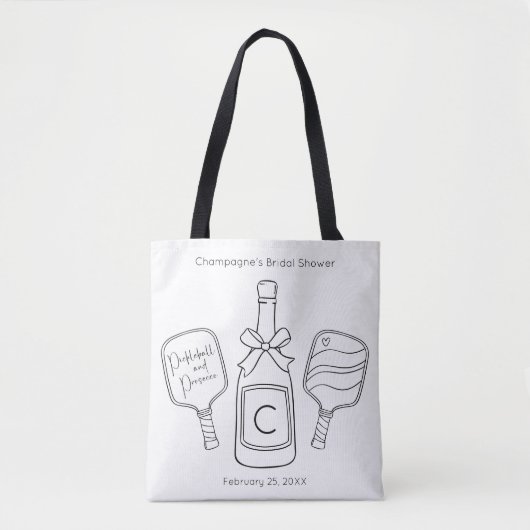Tote Bag Mariage Moderne au Pickleball et Prosecco (Devant)