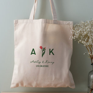 Tote Bag Mariage Monogramme Fleur Sauvage Art Populaire Col