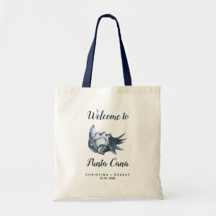 Tote Bag Mariage nautique Blue Seashell Accueil personnalis