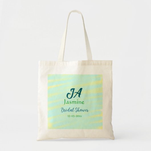 Tote Bag Mariage pastel aquarelle bleu vert nom da (Devant)