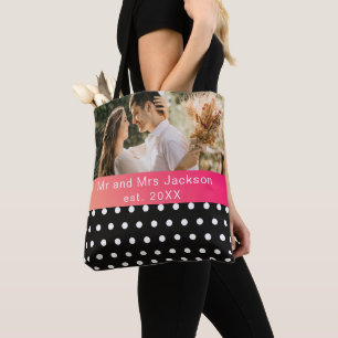Tote Bag Mariage photo moderne personnalisé m et mrs fourre