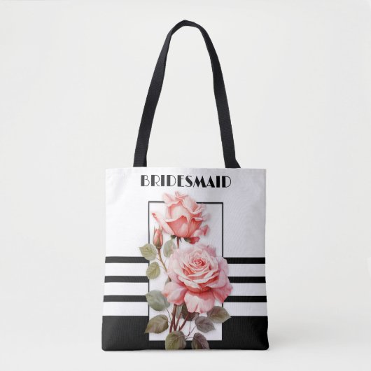 Tote Bag Mariage Rétro Chic Noir et Blanc Roses Roses (Devant)