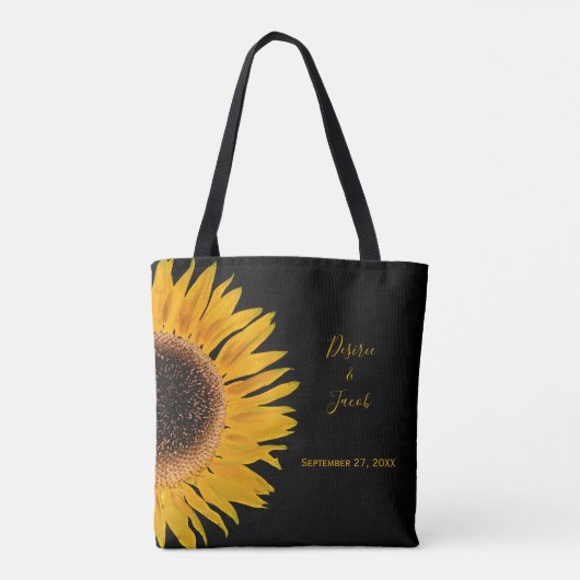 Tote Bag Mariage rustique Elegant Jaune Tournesol Noir (Dos)