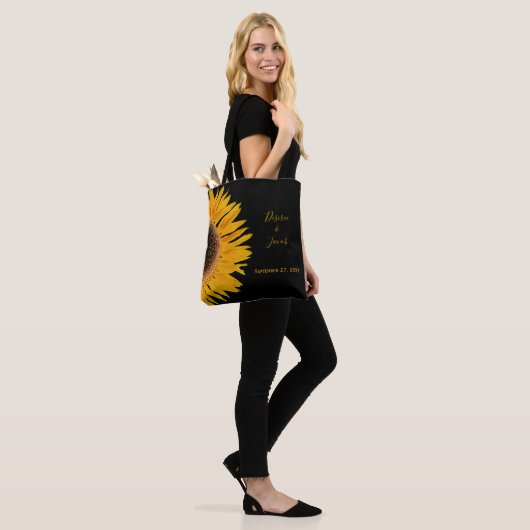 Tote Bag Mariage rustique Elegant Jaune Tournesol Noir (Sur le modèle)