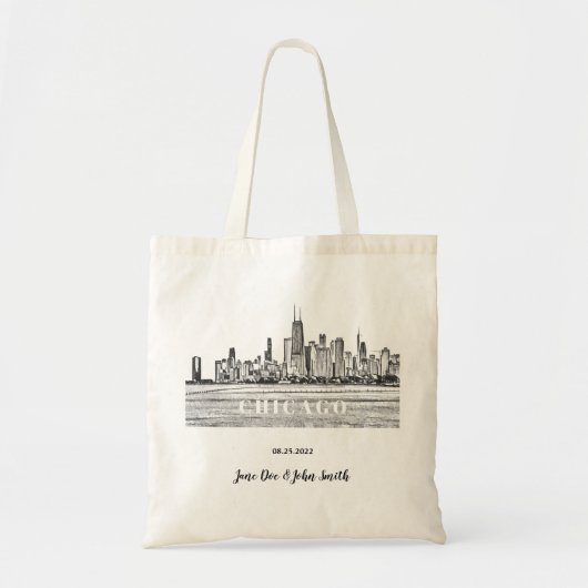 Tote Bag Mariage Skyline de Chicago personnalisé (Devant)