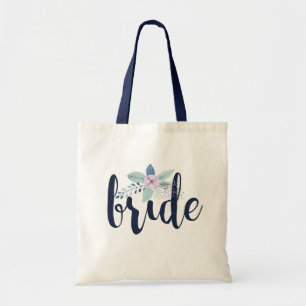 Tote Bag Mariage Typographie Moderne Avec Accent Bouquet Fl