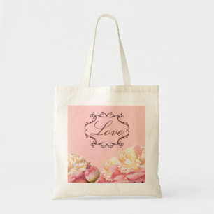 Tote Bag mariage vintage à fleurs de pivoine rose