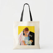 Tote Bag Mariage Vintage, les jeunes mariés s'embrassent (Devant)
