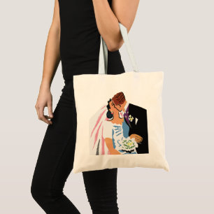 Tote Bag Mariage Vintage, Mariée et Mari Rétro s'embrassant