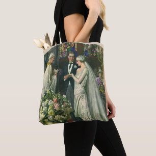 Tote Bag Mariage Vintage, Mariée et Marié avec Menorah
