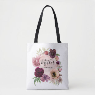 Tote Bag Mariage Vintage Rose Poussiéreux et Rouge Bourgogn