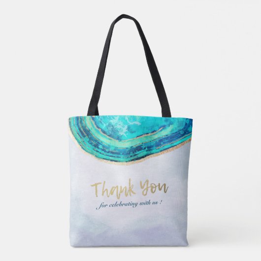 Tote Bag Mariage Welcome Aquarelle Turquoise et Gold Agate  (Dos)