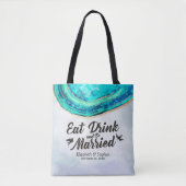 Tote Bag Mariage Welcome Aquarelle Turquoise et Gold Agate  (Devant)