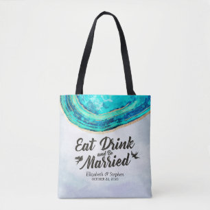 Tote Bag Mariage Welcome Aquarelle Turquoise et Gold Agate 