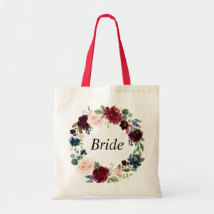 Tote Bag mariée à couronne fleurie de la marine bordeaux