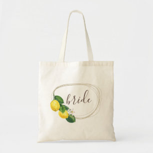 Tote Bag Mariée. Aquarelle florale citron mariage