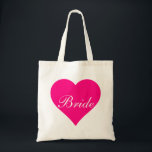 Tote Bag Mariée au cœur rose<br><div class="desc">Ce sac fourre-tout personnalisé avec un monogramme de nom vintage est la meilleure idée de cadeau pour la mariée et les demoiselles d'honneur lors des mariages.</div>