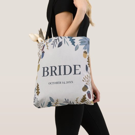 Tote Bag Mariée automne rustique feuilles tombent mariage (De près)