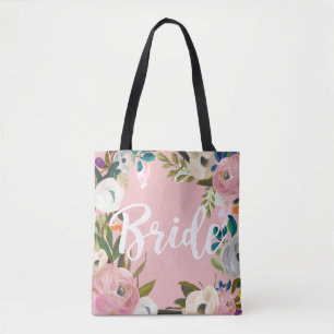Tote Bag Mariée Brossé Floral Soirée de mariage rose