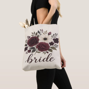 Tote Bag Mariée Burgundy Florale Élégante