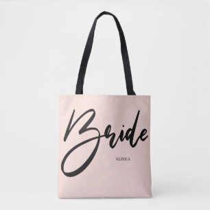 Tote Bag Mariée Chic Rose et Écriture Manuscrite Noire