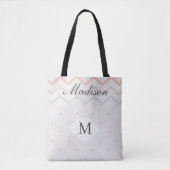 Tote Bag Mariée de géométrie pêche Monogramme Tendance (Devant)
