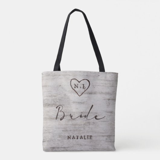 Tote Bag Mariée de monogramme de Birch Rustique (Dos)