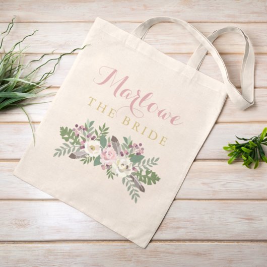 Tote Bag Mariée Dusty Rose Floral Boho Custom Wedding
