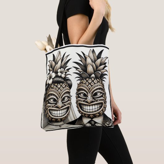 Tote Bag Mariée et fille Aloha Pineapple Tiki Mariage princ (De près)