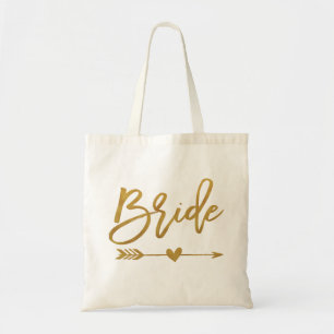 Tote Bag Mariée faux papier d'or avec étroit et cœur