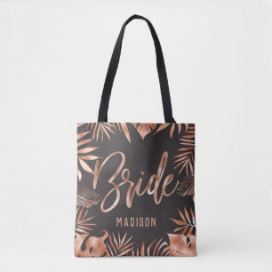Tote Bag Mariée Feuille rose Gold & Grey Tropical Palm