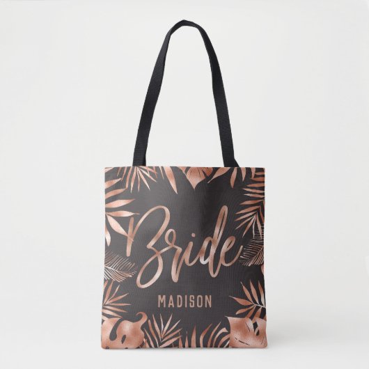 Tote Bag Mariée Feuille rose Gold & Grey Tropical Palm (Devant)